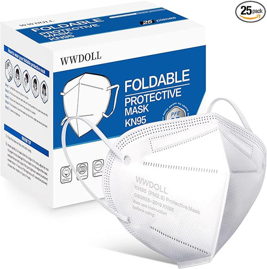 WWDOLL KN95 Face Mask 25 Pack, 5-Layers Breathable KN95 Masks, White