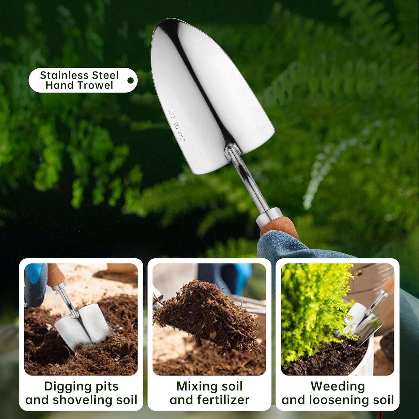 Heavy Duty Garden Tool Set, Stainless Steel Graduated Shovel, Hand Fork, Hand Rake, Transplant Shovel with Scale, 4Pcs Heavy Duty Hand Tools Set for Garden Planting (Garden Hand Tool Set)