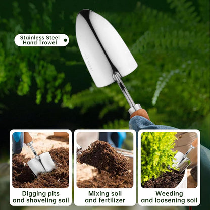 Heavy Duty Garden Tool Set, Stainless Steel Graduated Shovel, Hand Fork, Hand Rake, Transplant Shovel with Scale, 4Pcs Heavy Duty Hand Tools Set for Garden Planting (Garden Hand Tool Set)