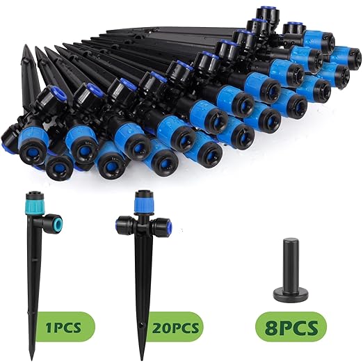 21PCS Adjustable Drip Irrigation Emitters(Fan-shaped) Kit-Quick Connect for 1/4" Tubing, Dual Adjustment System-Easy to Install Drippers for Precise Garden Watering of Vegetables,Shrubs&Flowers