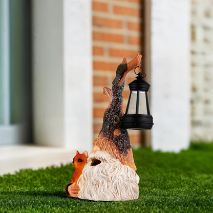 Solar Fox Gnomes Garden Statue with Lantern, Outdoor Resin Decor for Lawn, Yard, Patio – Whimsical Gift for Mom, Women, Grandma (Fox Gnomes)