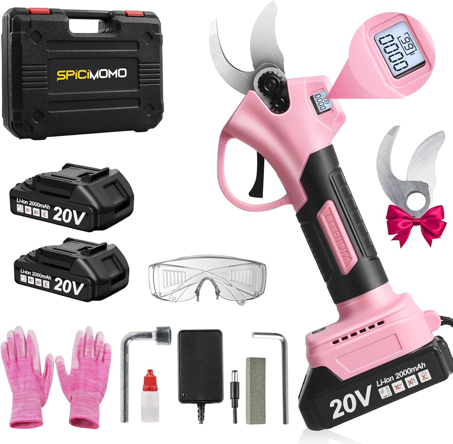 Electric Pruning Shears Cordless Brushless - Professional Battery Powered Pink Pruner, 2 Batteries & Replaceable Blades, Toolbox for Efficient Garden & Landscape Maintenance