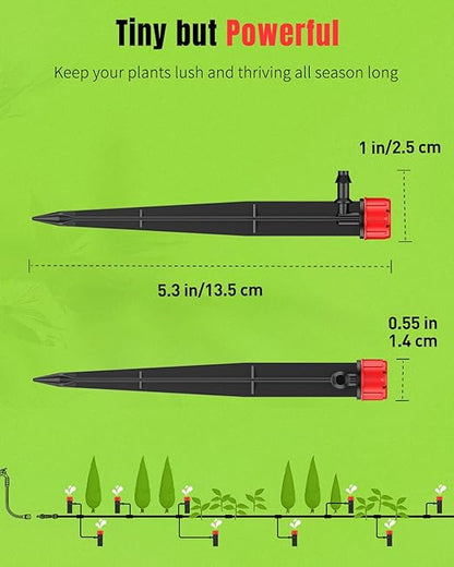 Pawfly 60 Pcs Drip Irrigation Emitters, Garden Drippers for Plants Watering System, Sprinkler Heads with Adjustable 360 Degree Water Flow, Drip Emitters for 1/4" Drip Irrigation Tubing