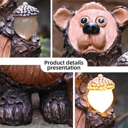 Bear Garden Figurines Outdoor Decor Solar Statue with LED Lights for Patio Lawn Yard Art Decoration Housewarming Garden Gift