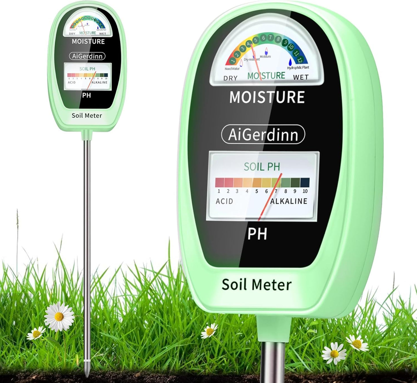 Soil Test Kit, 2-in-1 Soil Moisture Meter, Soil pH Meter -Dual Dial-Simultaneously-Display Results-Soil pH Tester, Moisture Meter for Garden,Lawn,Farm Indoor&Outdoor Plants-Teargreen