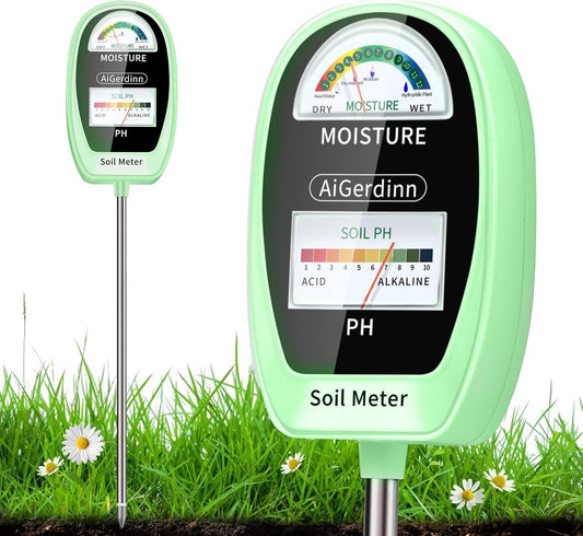 Soil Test Kit, 2-in-1 Soil Moisture Meter, Soil pH Meter -Dual Dial-Simultaneously-Display Results-Soil pH Tester, Moisture Meter for Garden,Lawn,Farm Indoor&Outdoor Plants-Teargreen