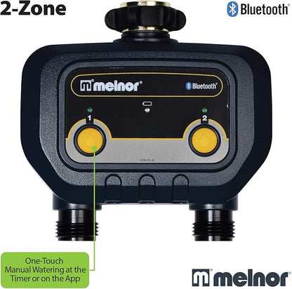 Melnor 65183AMZ Bluetooth Hose Timer, 2-Zone Programmable Watering Timer, Quick Connect Bundle, Black, Yellow
