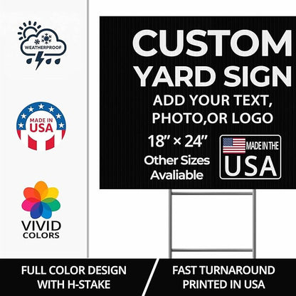 Custom Yard Sign with Stake – 18x24 Personalized Outdoor Sign for Events, Business and Birthdays – Durable 4mm Weatherproof Corrugated Plastic