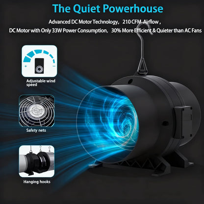 MELONFARM 6" 260 CFM Inline Duct Fan with E12 Speed Controller, Ventilation Exhaust Fan for Cooling Booster, Grow Tents, Hydroponics