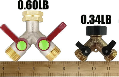EJW Y-Valve Garden Hose Faucet Splitter, 3/4” GHT Threads,Outdoor Faucet Splitter, Brass High Flow, Garden Hose Y-Splitter 2-Way,Y-Valve Full Flow Hose Splitter,Garden Hose Splitter 2-Way Heavy Duty.