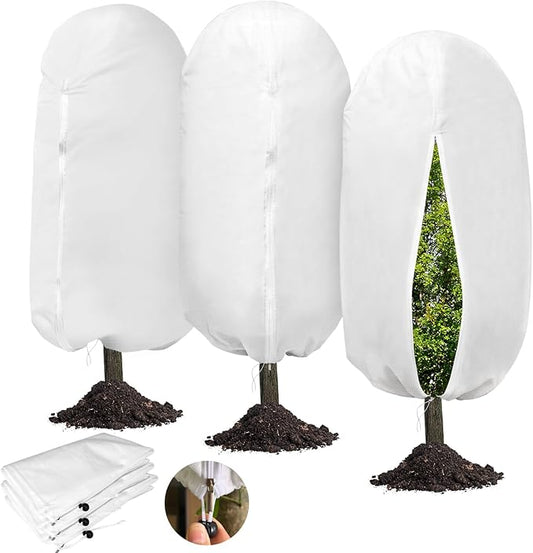 3PCS Plant Covers Freeze Protection, 47" X 31.5" Round Top Winter Zipper Plant Covers with Drawstring, Plant Protection Cover Bags, Frost Blankets Frost Cloth for Fruit Tree Potted Plants