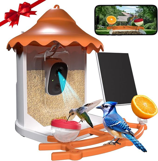 BirdsView Bird Feeder with 2K Ai Camera, Solar Panel, Hummingbird Feeder, Bird House, Live Alerts & Species Recognition – Ideal for Bird Lovers