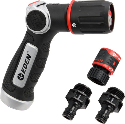 Eden 94827 Heavy Duty Metal Garden Hose Thumb-Control 4-Pattern Nozzle W/Quick Connector Set, High Pressure Garden Sprayer for Watering Gardens, Lawns, Plants