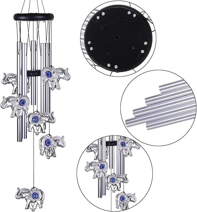 Blue Evil Eye Elephant Wind Chimes Outdoor Decor, Mobile Evil Eye Windcatcher, Evil Eye Elephant Wind Bells, Blue Evil Eye Amulet Wind Chimes for Home, Gift for Mom, Balcony, Patio, Garden Decoration