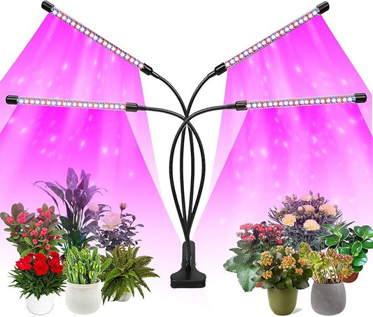 Plant Grow Lights for Indoor Plants Full Spectrum,80 LED Plant Lights for Indoor Growing with Timer, 4 Head Clip Indoor Plant Grow Lamp for House Plants with 3 Lighting Mode/10 Brightness