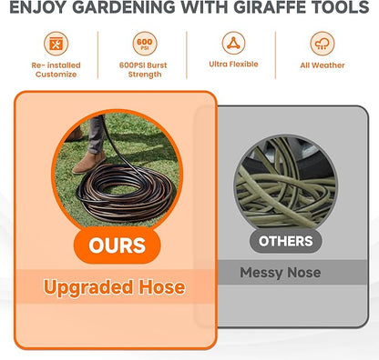 Giraffe Tools Leader Hose 12ft x 5/8", Custom Length, Heavy Duty, No Kink, Flexible, Rubber Garden Hose, Leakproof Water Hose with Female to Female Fittings, 600 Burst PSI