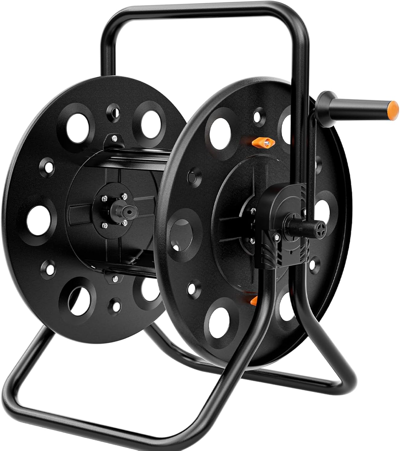 SPECILITE Metal Garden Hose Reel, Portable Outdoor Floor Stable Water Pipe Holder Freestanding, Holds 100-150 Ft of Hose Storage Capacity, UV Resistance, Hose Winder for Outside, Irrigation, Cleaning