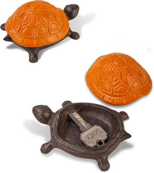 Spare Key Hiders Outside Cast Iron Turtle Hidden Key Holder for Outdoor, Yard, Patio Hide A Key and Decoration Garden,Orange