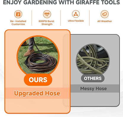 Giraffe Tools Leader Hose 8ft x 5/8", Custom Length, Heavy Duty, No Kink, Flexible, Rubber Garden Hose, Leakproof Water Hose with Male to Female Fittings, 600 Burst PSI
