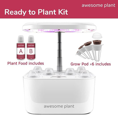 6Pro Hydroponics Growing System Kit (6 Pods), Indoor Garden Kit with 3L Watertank, 3 Grow Modes and Quiet Pump, Grow Herbs Lettuce Salad at Home Kit, Adjustable Height Up to 13", White