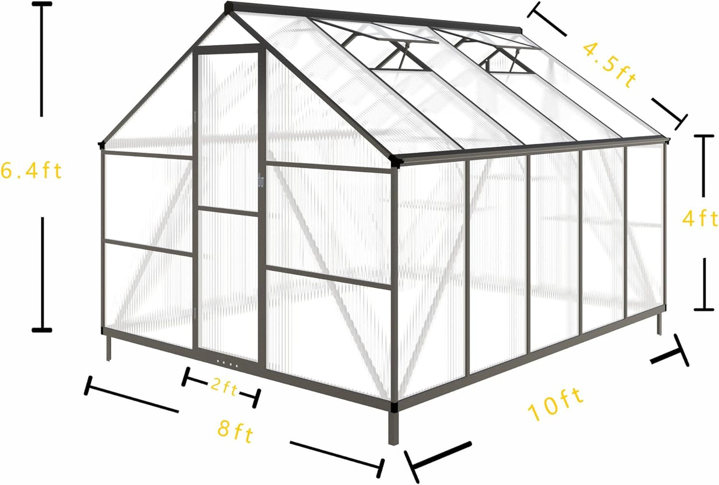 8x10 FT Greenhouse for Outdoors,Green House for Outside,Dark Gray