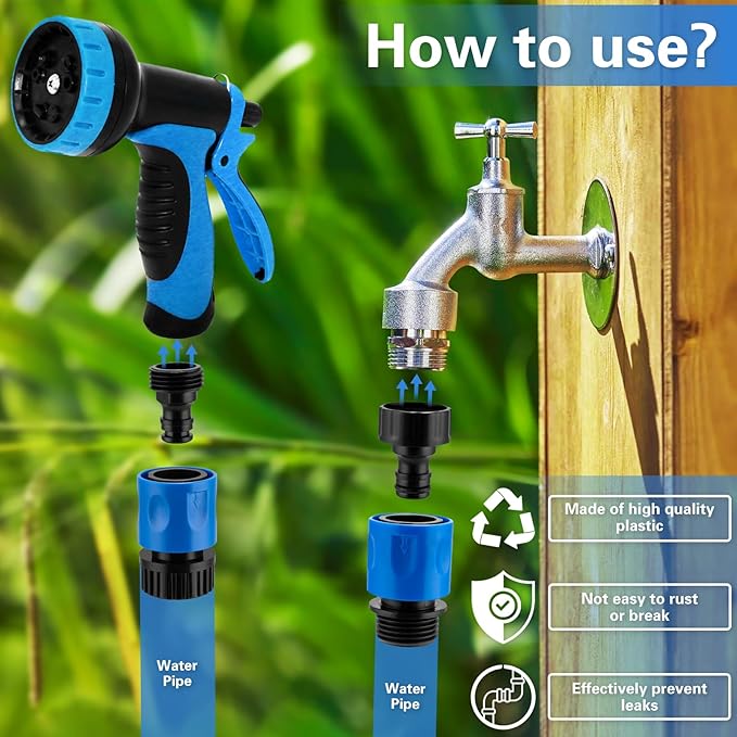 16 Pieces Garden Hose Quick Connect Fittings 3/4 Inch Plastic Water Hose Quick Connect Male and Female Water Hose End Adapters with 10 Pieces Rubber Washer (Blue)