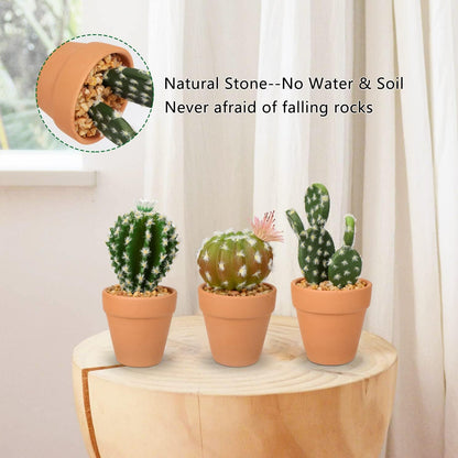 Oairse Mini Artificial Cactus Plants in Terracotta Pots 4 Pcs Potted Faux Succulents in Pots Fake Potted Plants Cactus Decor Small Artificial Plants for Home Decor Indoor Office Desk Tabletop Shelf