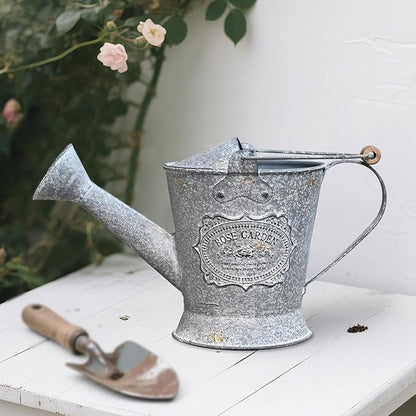 Vintage Metal Watering Can with Wooden Handle, Watering Can for Indoor/Outdoor Plants, Shabby Chic Decor for Home Balcony Courtyard Garden