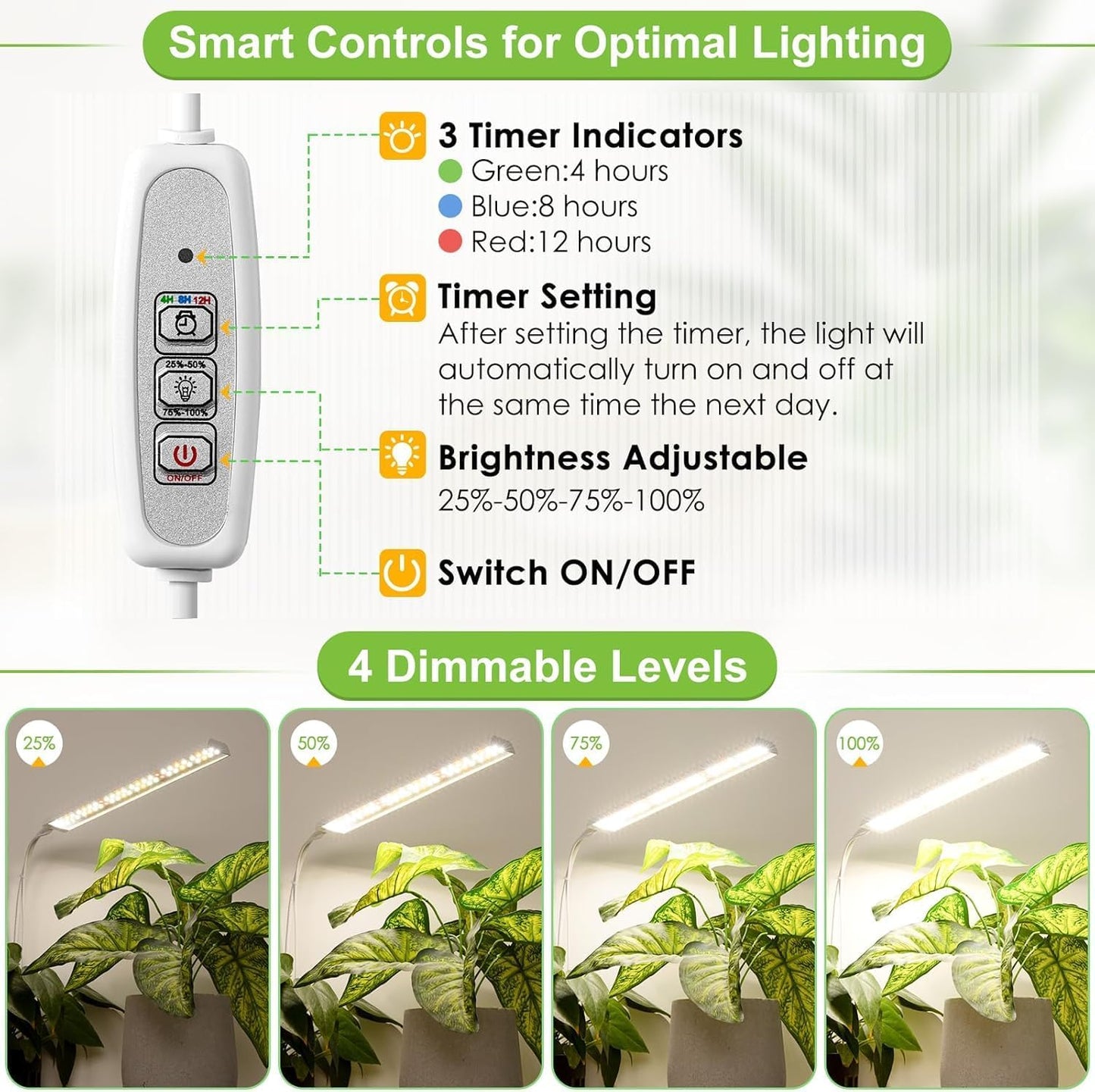FOXGARDEN Grow Light for Indoor Plants Growing, Full Spectrum Gooseneck Plant Light for Indoor Plants,52 LED Bright Grow Lamp with Auto On/Off Timer 4/8/12H, 4 Dimmable Brightness,3 Pack