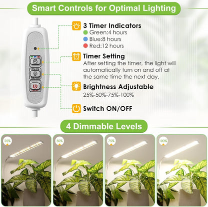 FOXGARDEN Grow Light for Indoor Plants Growing, Full Spectrum Gooseneck Plant Light for Indoor Plants,52 LED Bright Grow Lamp with Auto On/Off Timer 4/8/12H, 4 Dimmable Brightness,3 Pack