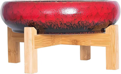 ARTKETTY Succulent Pots - 10 Inch Ceramic Bonsai Pots with Drainage Stand, Large Shallow Planters for Indoor Plants Decorative Garden Cactus Flower Plant Container Bowl