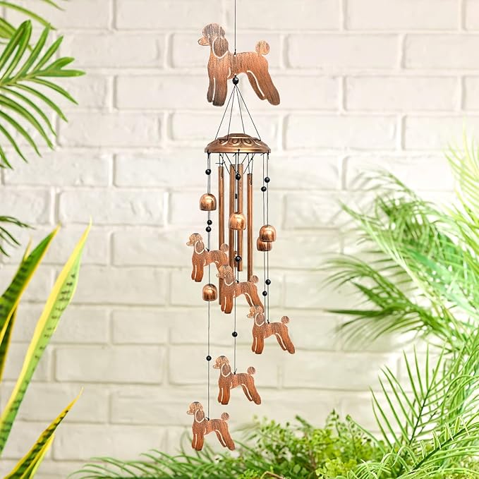 Poodle Wind Chimes for Outside, Metal Windchimes Outdoors Birthday Gifts for Women Memorial Sympathy Wind Chimes for Patio Garden Yard