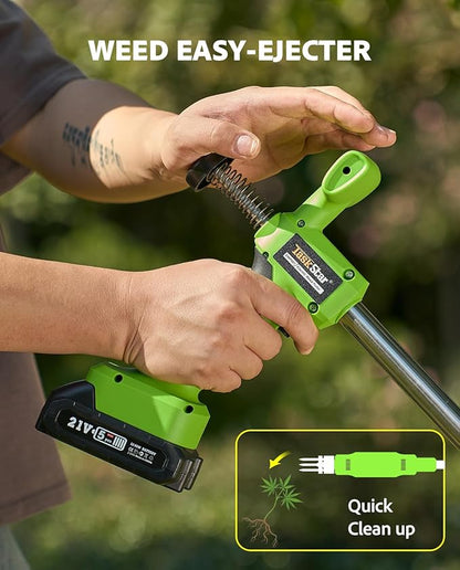 Electric Weed Puller Tool: 21V Battery Powered w/ 2pcs 2000mAh, Heavy Duty 3-Claw Steel Root Weeder Stand-Up Remover Picker Grabber Popper, for Dandelion Lawn Garden Yard EWP001
