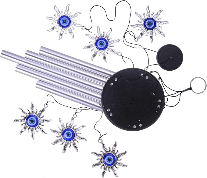Blue Evil Eye Sun Wind Chimes Outdoor Decor, Mobile Sun Evil Eye Windcatcher, Evil Eye Sun Wind Bells, Sun Blue Evil Eye Amulet Wind Chimes for Home, Gift for Mom, Balcony, Patio, Garden Decoration