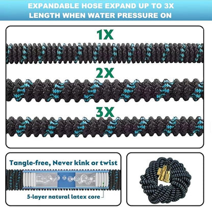 75 ft Expandable Garden Hose - Kink Free Flexible Water Hose 75ft with 10 Pattern Spray Nozzle, 3/4 Solid Brass Connectors, Retractable Latex Core - Lightweight Expanding Hose