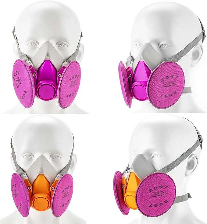 RANKSING Respirator Mask with Filters and Glasses to Against Dust Gases Fumes in Painting Spraying Sanding Orange/Pink