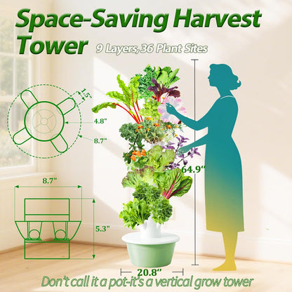 5.25ft Tall Hydroponics Growing System Tower, 9 Layers 36 Plant Spots Hydroponics Growing System Kit Tower, Vertical Hydroponic Tower for Indoor & Outdoor, Space-Saving