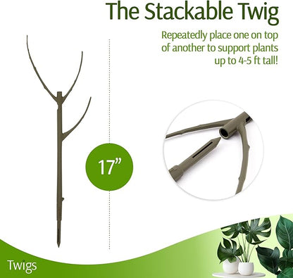 Stackable Plant Support Stakes, Stem Holder Structures for Indoor & Outdoor Use, Garden Accessories for Climbing & Potted Plants, Trellis Alternative - Moonstone, 10 Pack, 17" L