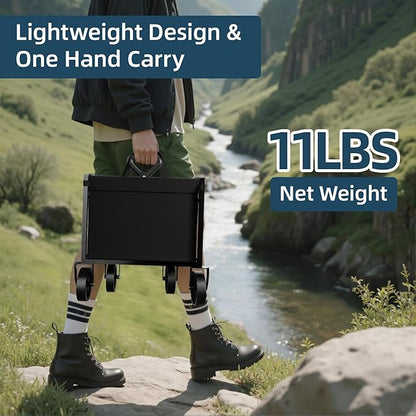 Favoyard Collapsible Wagon 100L & 330LBS, Heavy Duty Wagon Carts Foldable, Portable Folding Wagons with All - Terrain Wheels& Drink Holders, for Grocery Camping Beach Shopping Garden, Black