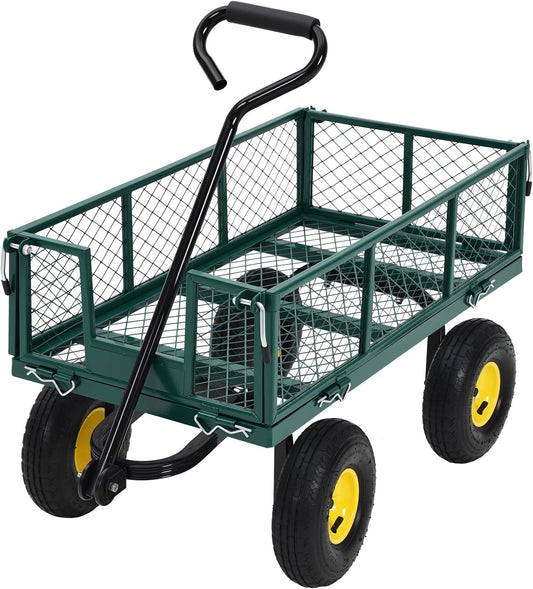 900 Lbs Steel Garden Cart. Heavy Duty Metal Garden Wagon with 10" Wheels, Pullable Metal Garden Wagon with 180° Rotating Handle and Removable Sides for Farm, Yard