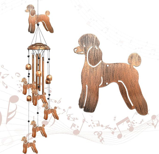 Poodle Wind Chimes for Outside, Metal Windchimes Outdoors Birthday Gifts for Women Memorial Sympathy Wind Chimes for Patio Garden Yard