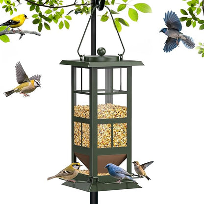 Wildpark Wild Bird Feeders for Outdoors - Small Metal Hanging 4 Port Bird Feeder with Drainage Holes, Easy to Fill Weatherproof Design - Attracts Cardinals, Blue Jays & More