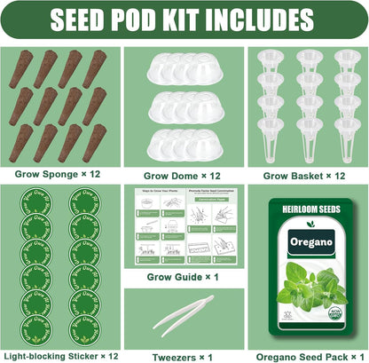 Oregano Seed Pods for All Hydroponics Growing Systems, 12 Pods Herb Kit with 600+ Seeds of Oregano, Grow Your Own Herb Garden at Home