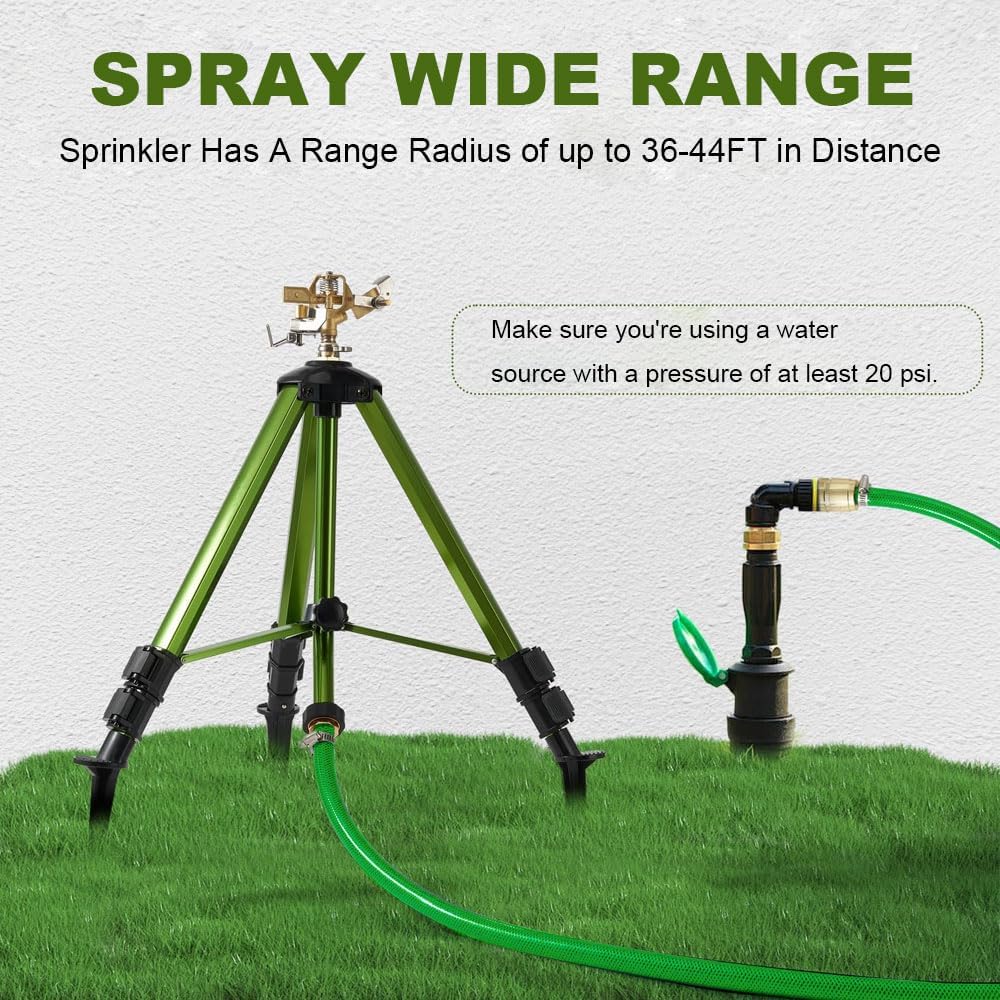 THUNDERBAY Impact Sprinkler on Tripod Base, Heavy-Duty sprinklers Provide 360-degree Spray Coverage Large Yard Garden Lawn Areas, 3/4 Inch Connector Extension Legs Flip Locks with Brass Head, 1 Pack