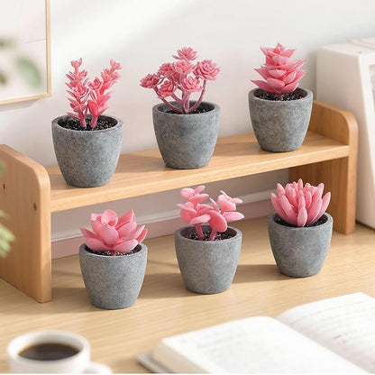 DomeStar 6PCS Small Fake Succulents Plants, Pink Artificial Plants Office Living Room Kitchen Bathroom Decor Desk Decor for Women