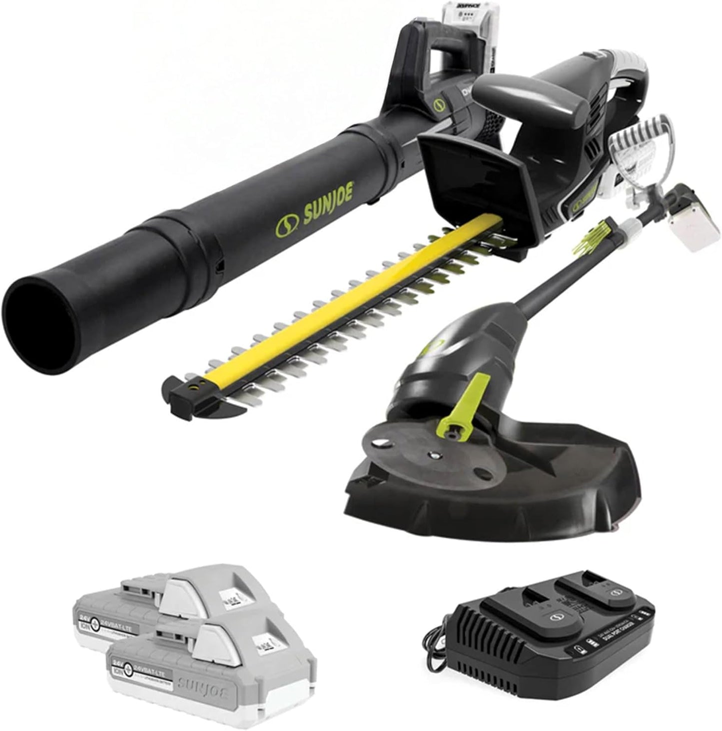 Sun Joe 24V IONMAX Cordless Leaf Blower, Grass and Hedge Trimmer Outdoor Garden Combo Power Tool Kit with Batteries and Charger, 24V-GT4MAX-LTE