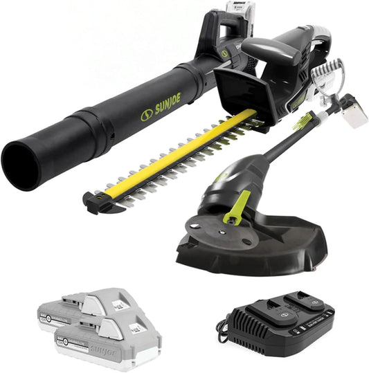 Sun Joe 24V IONMAX Cordless Leaf Blower, Grass and Hedge Trimmer Outdoor Garden Combo Power Tool Kit with Batteries and Charger, 24V-GT4MAX-LTE