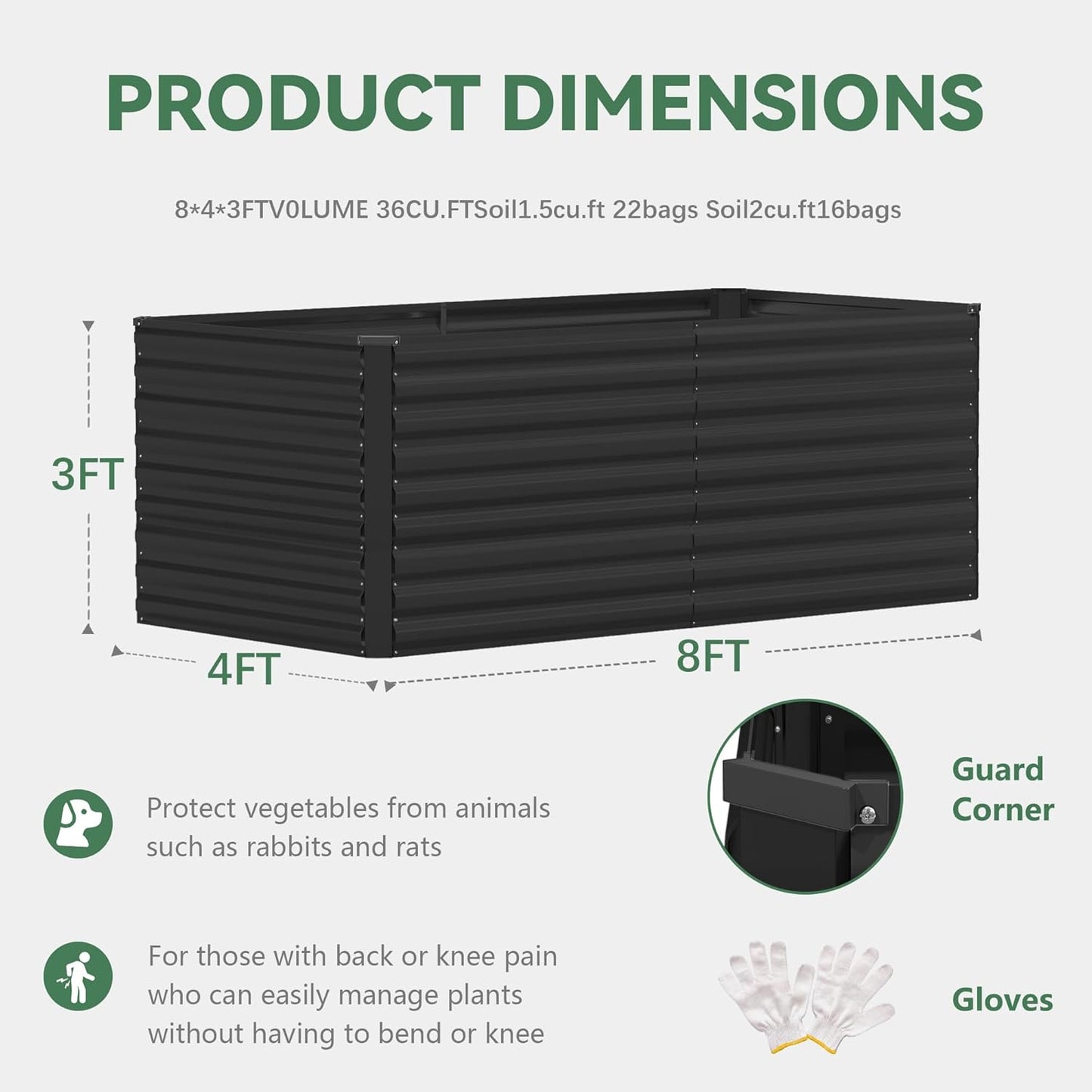 FOOWIN 2pcs 8x4x3ft Galvanized Raised Garden Bed, Planter Raised Garden Boxes Outdoor, Large Metal Raised Beds for Gardening, Garden Bed for Vegetables, Flowers, Herb, Black