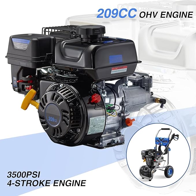 3500PSI Gas Pressure Washer, 2.3GPM Gas Powered High Pressure Washer with 209CC Engine, 4 Adjustable Nozzles, 25 ft High Pressure Hose for Cleaning Walls, Terraces, Vehicles, Garden (Blue)