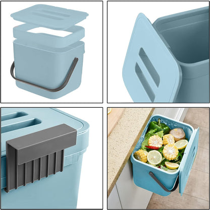 LALASTAR Kitchen Compost Bin, Hanging Trash Can with Lid for Kitchen Cabinet Door, Under Sink, Wall Mounted Waste Bin for Bathroom, 1.8 Gallon, Blue